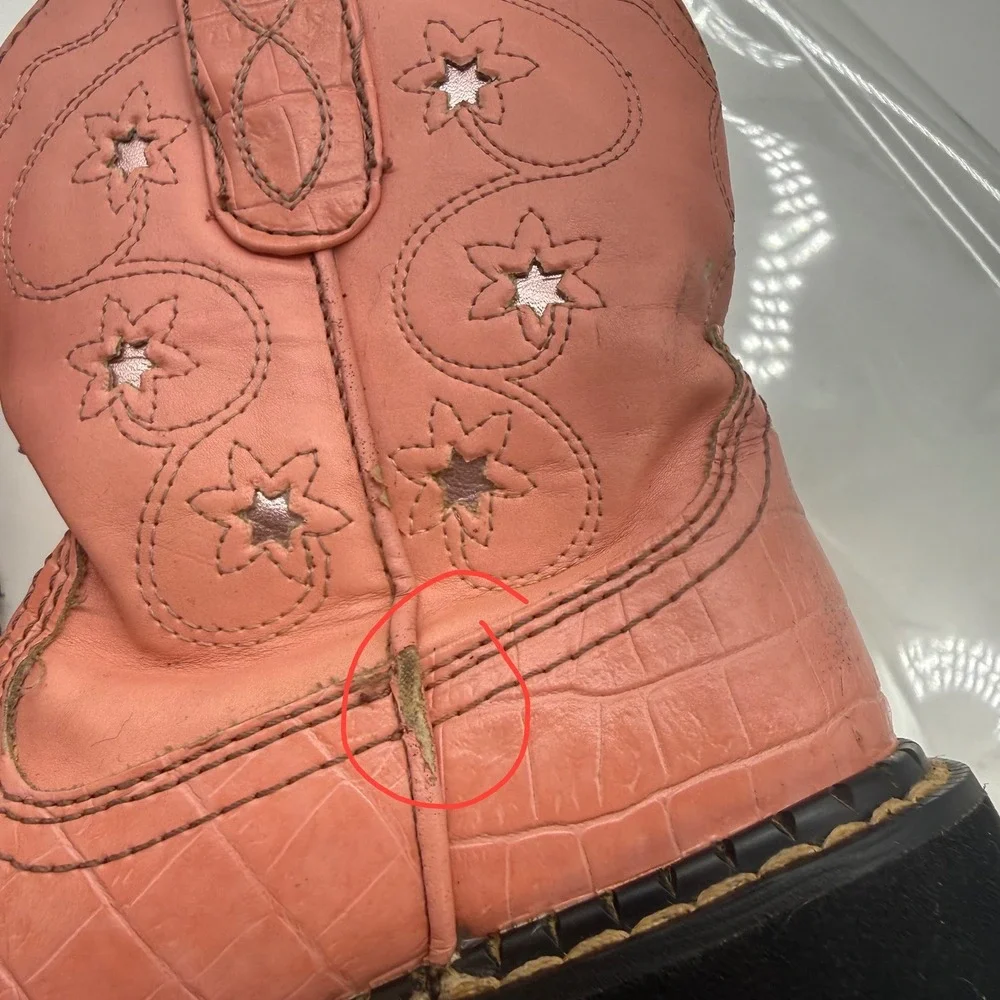 Roper Kids Pink Croc Embossed Star Western Cowboy Boots Size 11 09-018-1530-1505